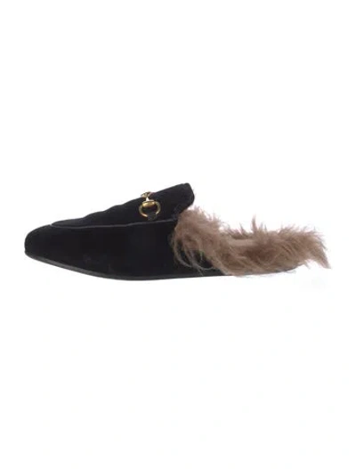 Pre-owned Gucci Horsebit Accent Suede Mules In Black