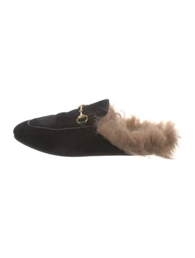 Pre-owned Gucci Horsebit Accent Suede Mules In Black