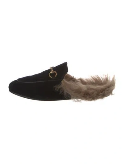 Pre-owned Gucci Horsebit Accent Suede Mules In Black