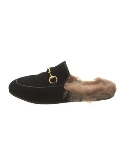 Pre-owned Gucci Horsebit Accent Suede Mules In Black