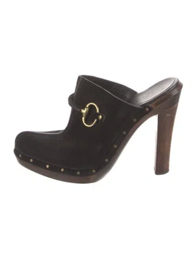Pre-owned Gucci Horsebit Accent Suede Mules In Black