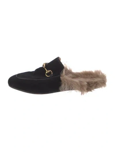 Pre-owned Gucci Horsebit Accent Suede Mules In Black