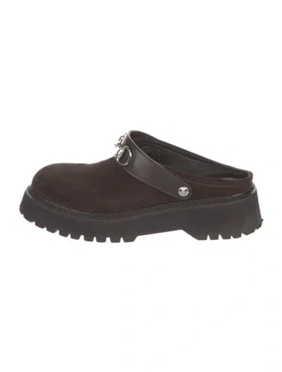 Pre-owned Gucci Horsebit Accent Suede Mules In Brown