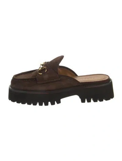 Pre-owned Gucci Horsebit Accent Suede Mules In Brown