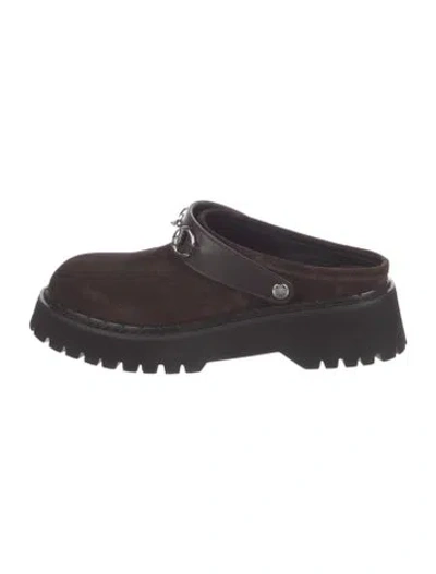Pre-owned Gucci Horsebit Accent Suede Mules In Brown