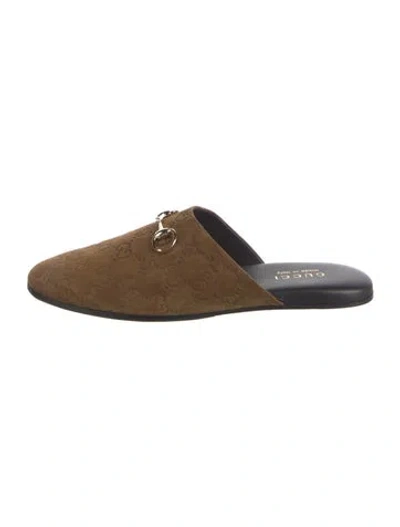 Pre-owned Gucci Horsebit Accent Suede Mules In Brown