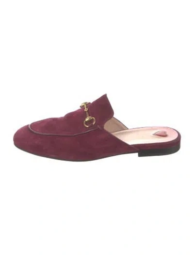 Pre-owned Gucci Horsebit Accent Suede Mules In Burgundy