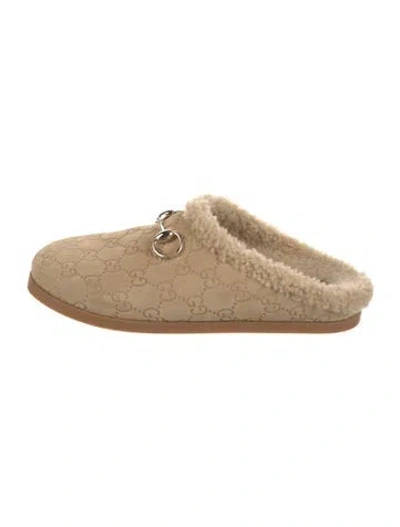 Pre-owned Gucci Horsebit Accent Suede Mules In Neutral