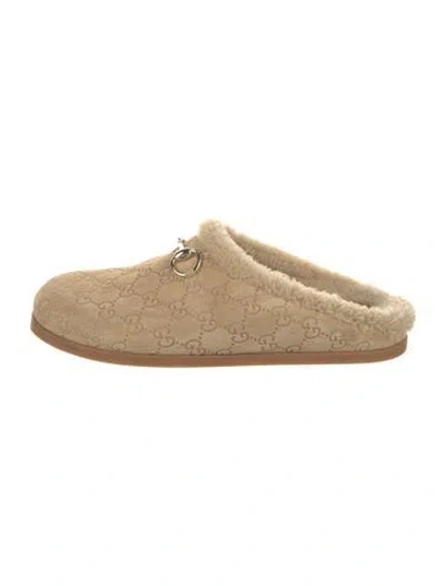 Pre-owned Gucci Horsebit Accent Suede Mules In Neutral