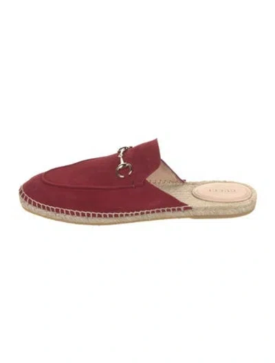 Pre-owned Gucci Horsebit Accent Suede Mules In Red