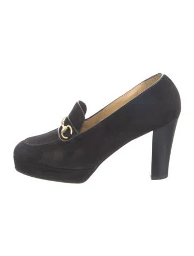 Pre-owned Gucci Horsebit Accent Suede Pumps In Blue