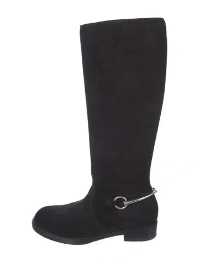 Pre-owned Gucci Horsebit Accent Suede Riding Boots In Black