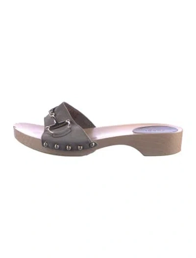 Pre-owned Gucci Horsebit Accent Suede Slides In Gray