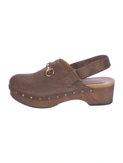 Pre-owned Gucci Horsebit Accent Suede Slingback Flats In Brown