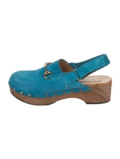 Pre-owned Gucci Horsebit Accent Suede Slingback Pumps In Blue