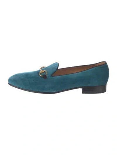 Pre-owned Gucci Horsebit Accent Suede Slippers In Blue