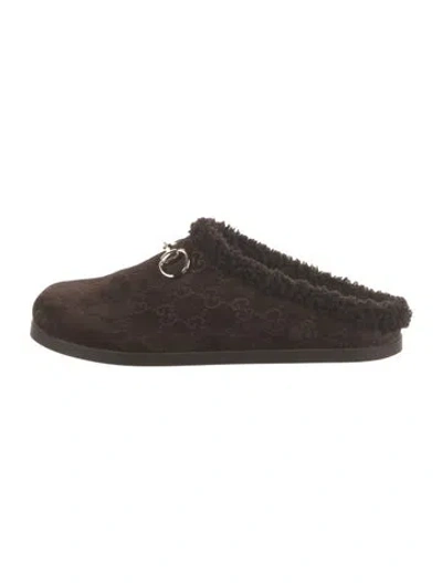 Pre-owned Gucci Horsebit Accent Suede Slippers In Brown