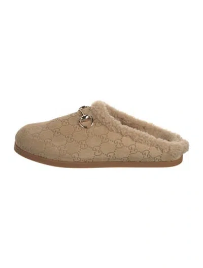 Pre-owned Gucci Horsebit Accent Suede Slippers In Neutrals
