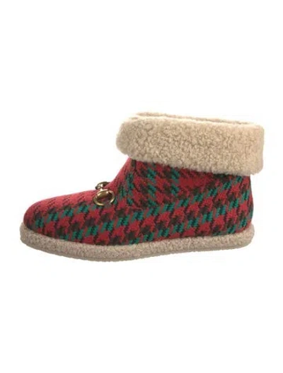 Pre-owned Gucci Horsebit Accent Tweed Lace-up Boots In Multi