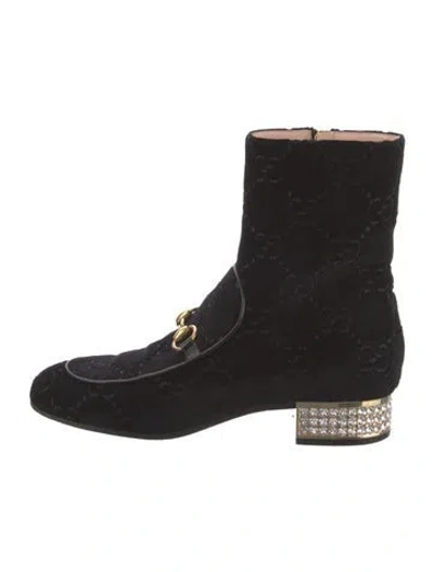 Pre-owned Gucci Horsebit Accent Velvet Boots In Black
