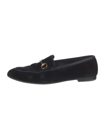 Pre-owned Gucci Horsebit Accent Velvet Loafers In Black