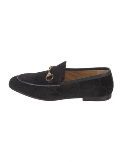 Pre-owned Gucci Horsebit Accent Velvet Loafers In Black