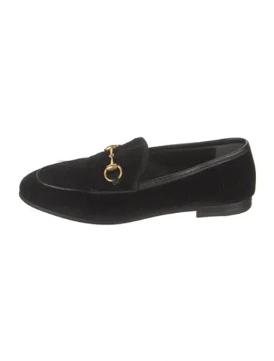 Pre-owned Gucci Horsebit Accent Velvet Loafers In Black