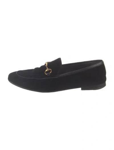 Pre-owned Gucci Horsebit Accent Velvet Loafers In Black