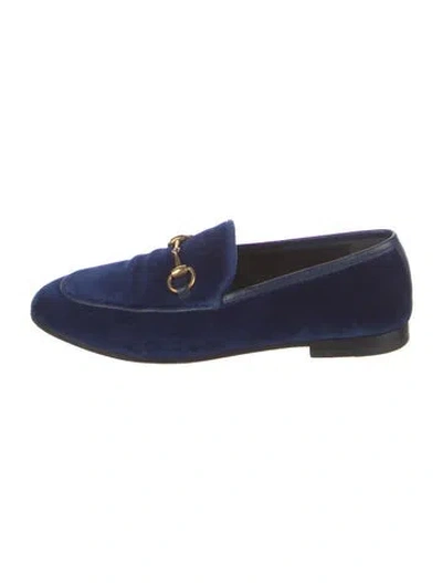 Pre-owned Gucci Horsebit Accent Velvet Loafers In Blue