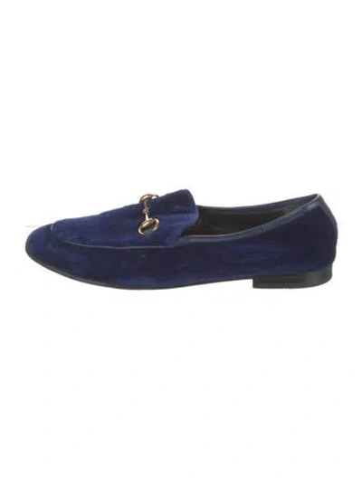 Pre-owned Gucci Horsebit Accent Velvet Loafers In Blue