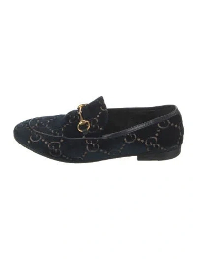 Pre-owned Gucci Horsebit Accent Velvet Loafers In Blue