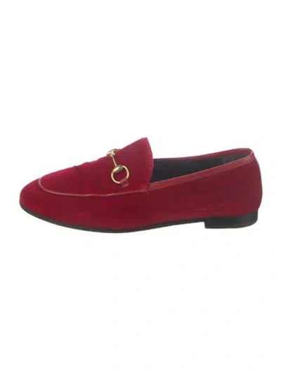 Pre-owned Gucci Horsebit Accent Velvet Loafers In Red