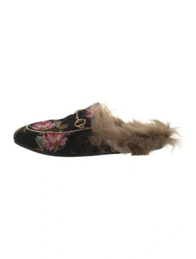 Pre-owned Gucci Horsebit Accent Velvet Mules In Black