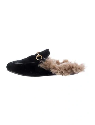 Pre-owned Gucci Horsebit Accent Velvet Mules In Black