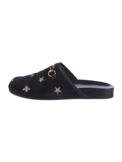 Pre-owned Gucci Horsebit Accent Velvet Mules In Black