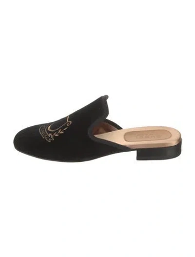 Pre-owned Gucci Horsebit Accent Velvet Mules In Black