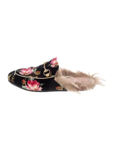 Pre-owned Gucci Horsebit Accent Velvet Mules In Black