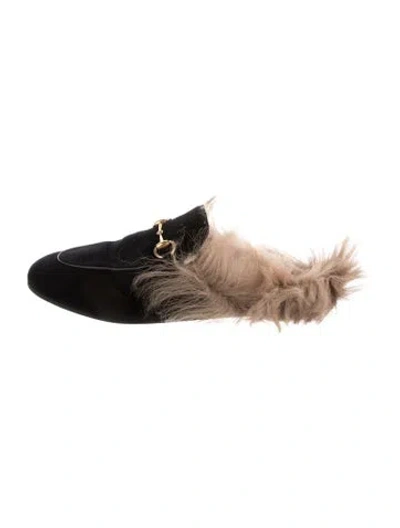 Pre-owned Gucci Horsebit Accent Velvet Mules In Black