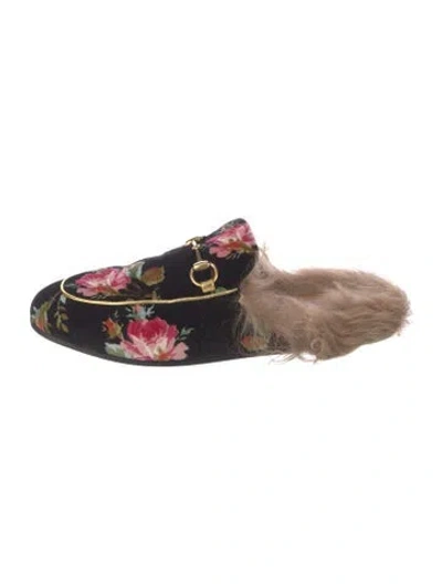 Pre-owned Gucci Horsebit Accent Velvet Mules In Black