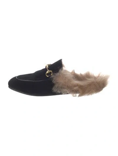 Pre-owned Gucci Horsebit Accent Velvet Mules In Black
