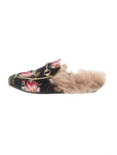 Pre-owned Gucci Horsebit Accent Velvet Mules In Black