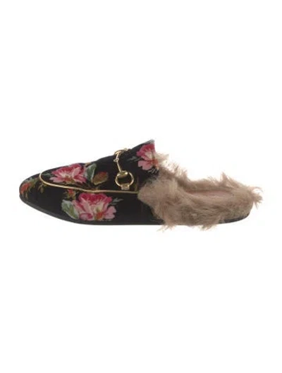 Pre-owned Gucci Horsebit Accent Velvet Mules In Black