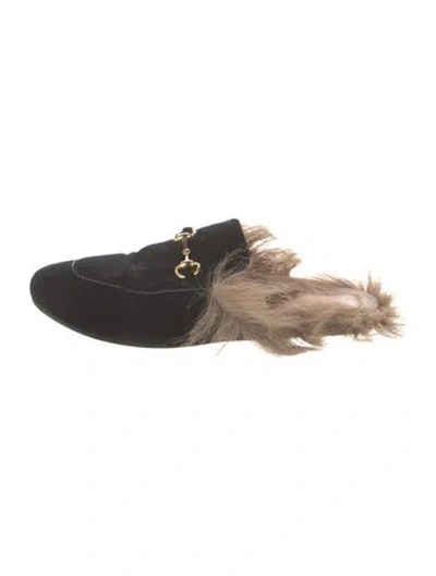 Pre-owned Gucci Horsebit Accent Velvet Mules In Black