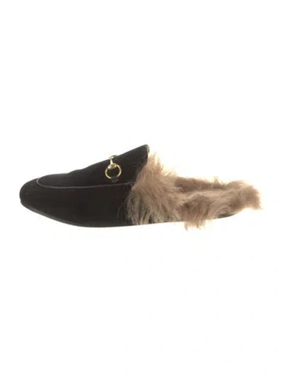 Pre-owned Gucci Horsebit Accent Velvet Mules In Black