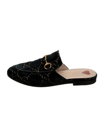 Pre-owned Gucci Horsebit Accent Velvet Mules In Black