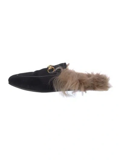 Pre-owned Gucci Horsebit Accent Velvet Mules In Black