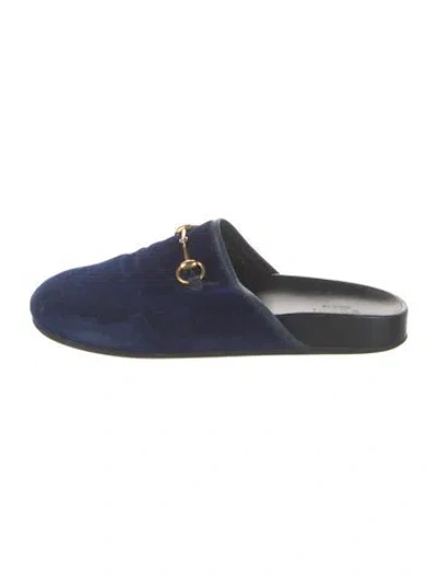 Pre-owned Gucci Horsebit Accent Velvet Mules In Blue