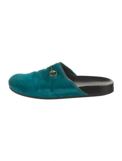 Pre-owned Gucci Horsebit Accent Velvet Mules In Blue