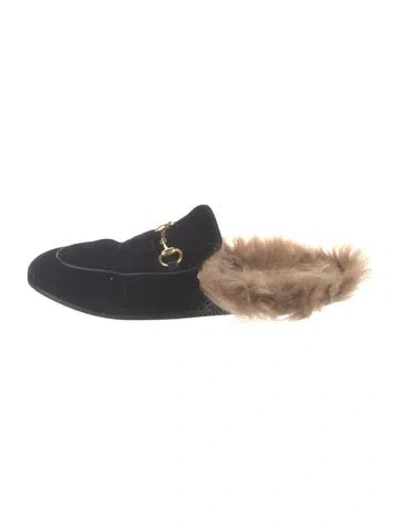 Pre-owned Gucci Horsebit Accent Velvet Mules In Blue