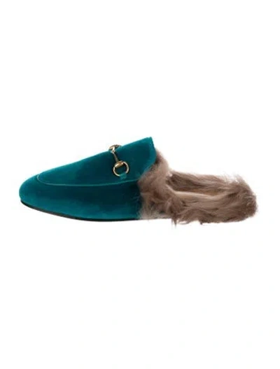 Pre-owned Gucci Horsebit Accent Velvet Mules In Blue